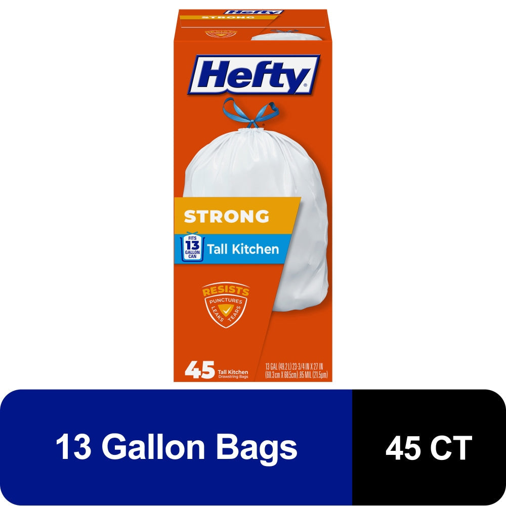 Hefty Tall Kitchen Trash Bags, 13 Gallon, 45 Count — 6 Per Case