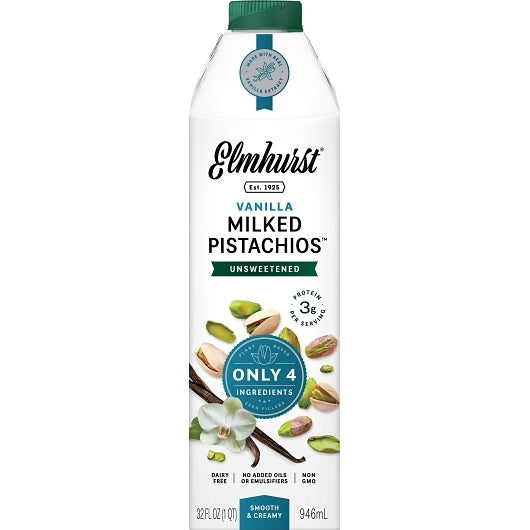 Elmhurst Unsweetened Vanilla Pistachio Milk, 32 Fluid Ounce — 6 Per Case