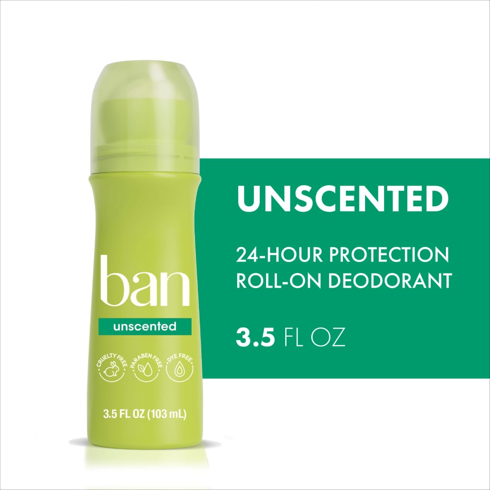 Ban Unscented Roll-On Deodorant, 3.5 oz — 12 Per Case