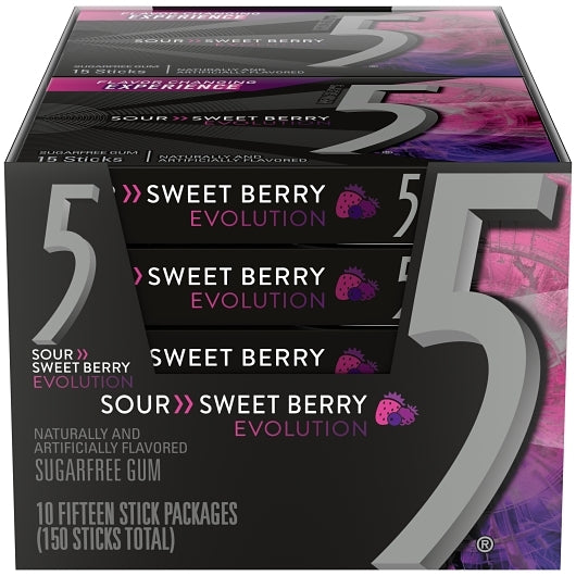 5 Gum Sugar Free Sour Berry Candy, 15 Piece — 120 Per Case