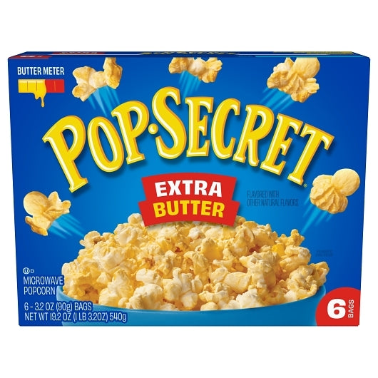 Pop Secret Microwave Popcorn, Extra Butter Flavor, Sharing Bags, 19.2 Ounce — 6 Per Case