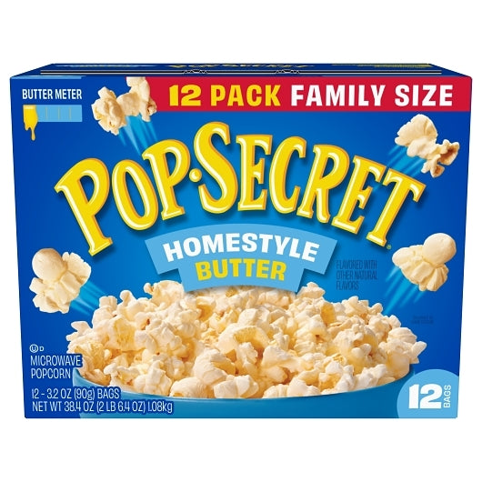 Pop Secret Microwave Popcorn, Homestyle Butter Flavor, Sharing Bags, 38.4 Ounce — 4 Per Case