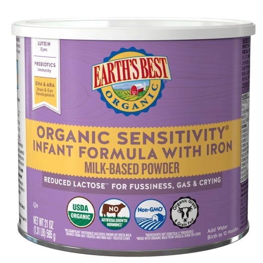 Earth's Best Organic Sensitivity Non-Gmo Milk-Based Powder Infant Formula Can With Iron, 21 Ounce — 4 Per Case
