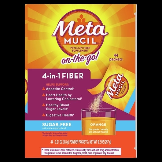 Metamucil Fiber Supplement Sugar Free Orange Powder, 44 Count — 12 Per Case