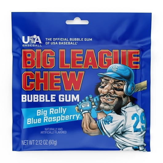 Big League Chew Blue Raspberry Bubble Gum Clip Strip, 2.12 Ounce — 24 Per Case