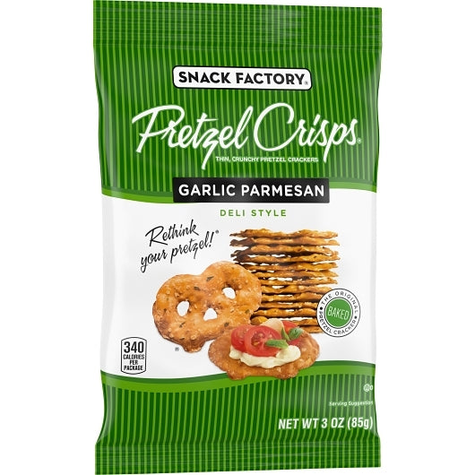 Snack Factory Pretzel Crisps Garlic Parmesan, 3 Ounce — 8 Per Case