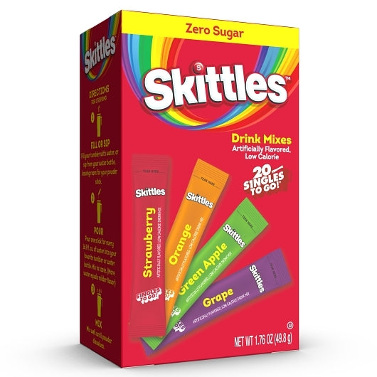 Skittles Drink Mix Strawberry, Orange, Green Apple, And Grape Variety Pack Singles To Go, 20 Count — 6 Per Case