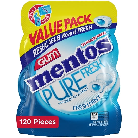 Mentos Fresh Mint Gum Pouch, 120 Piece — 6 Per Case