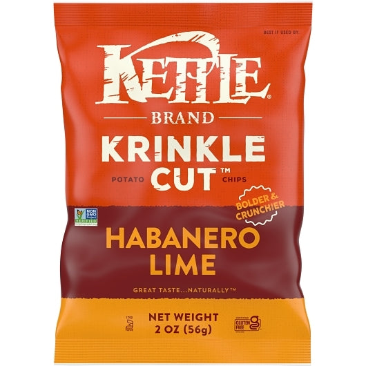 Kettle Foods Krinkle Cut Habanero Lime Kettle Potato Chips Snack Bag, 2 Ounce — 6 Per Case