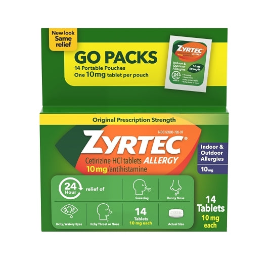 Zyrtec Allergy 10 Milligram Tablets, 14 Count — 24 Per Case