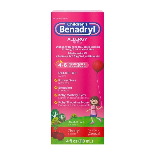 Benadryl Children's Allergy Oral Solution Cherry Flavored, 4 Fluid Ounce — 36 Per Case