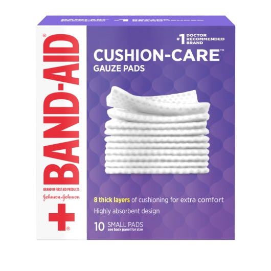 Band-Aid Cushion Care 8 Thick Layers Pad Small Gauze Box, 10 Count — 24 Per Case