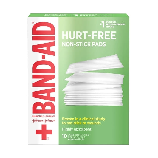 Band-Aid Hurt-Free Non-Stick High Absorbent Triple Layer Pad Large Antiseptic Spray, 10 Count — 24 Per Case