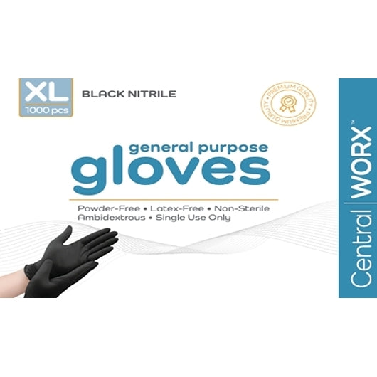 Central Worx Nitrile Black X-Large Gloves — 1000 Per Case