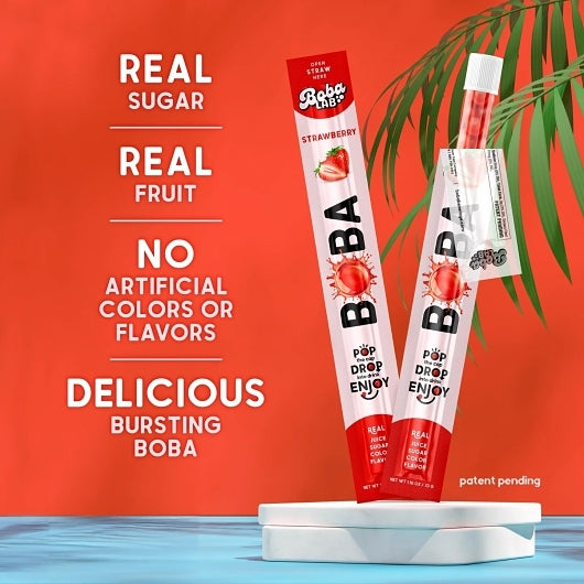Boba Lab Bobazz To Go Boba Strawberry Straw, 0.85 Fluid Ounce — 32 Per Case