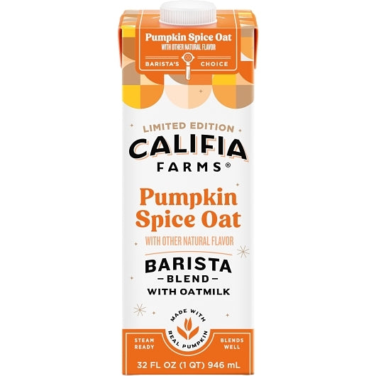 Califia Farms Pumpkin Spice Oat Barista Blend, 32 Fluid Ounce — 6 Per Case