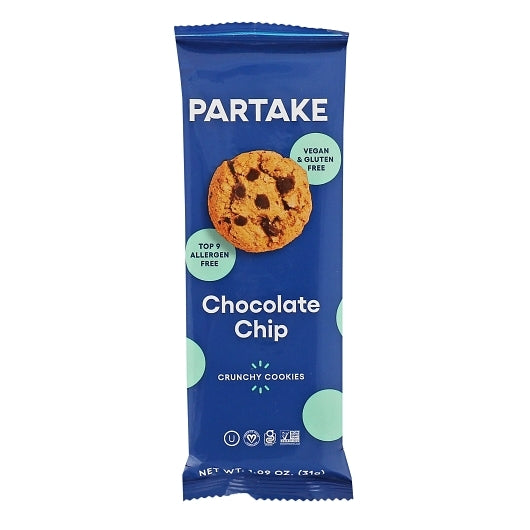 Partake Foods Crunchy Chocolate Chip Cookies Snack Pack, 1 Ounce — 24 Per Case