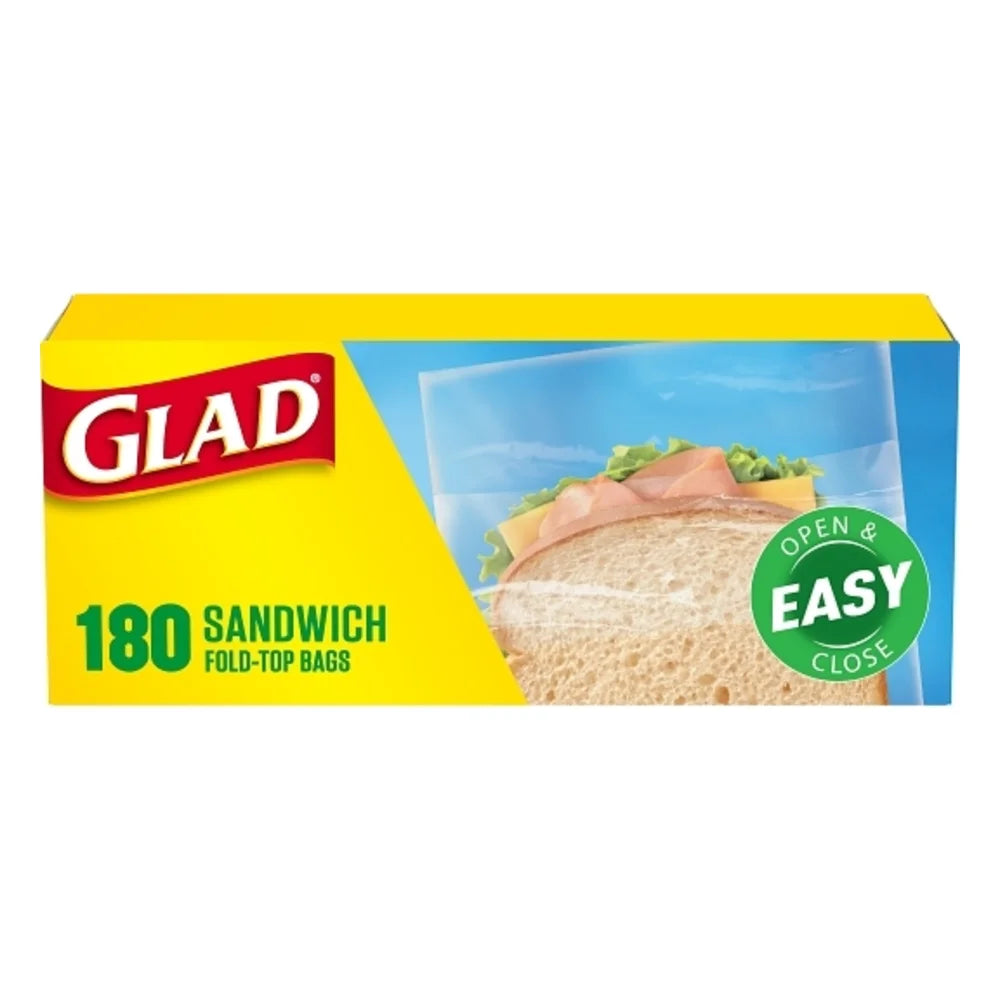 Glad Fold Top Sandwich Food Storage, 180 Count — 12 Per Case
