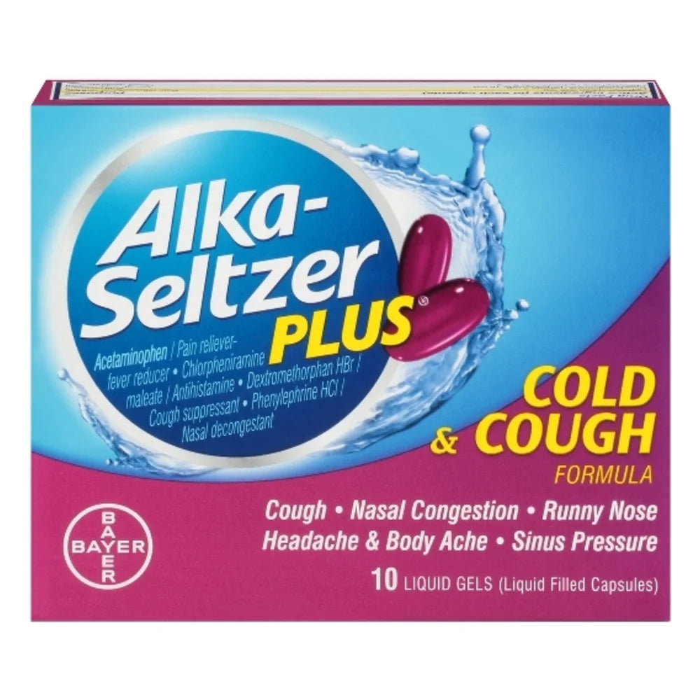 Alka-Seltzer Plus Cold & Cough Liquid Gels, 10 Piece — 24 Per Case