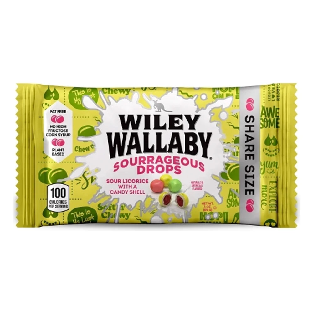 Wiley Wallaby Sourrageous Drops - Share Size, 3 Ounce — 108 Per Case