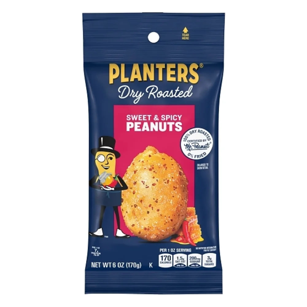 Planters Sweet N Spicy Dry Roasted Peanuts Big Bag, 6 Ounce — 12 Per Case