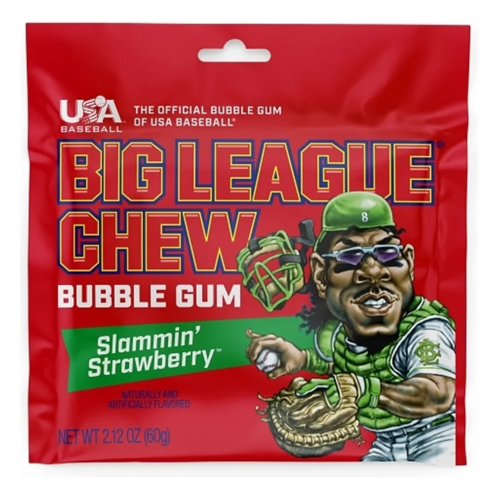 Big League Chew Strawberry Girl Clip Strip Pouch, 2.12 Ounce — 24 Per Case
