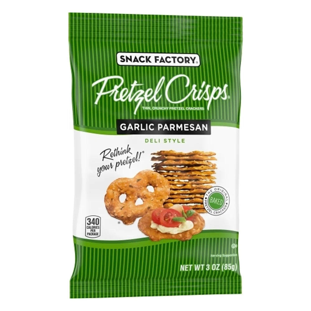Snack Factory Pretzel Crisps Garlic Parmesan, 3 Ounce — 8 Per Case