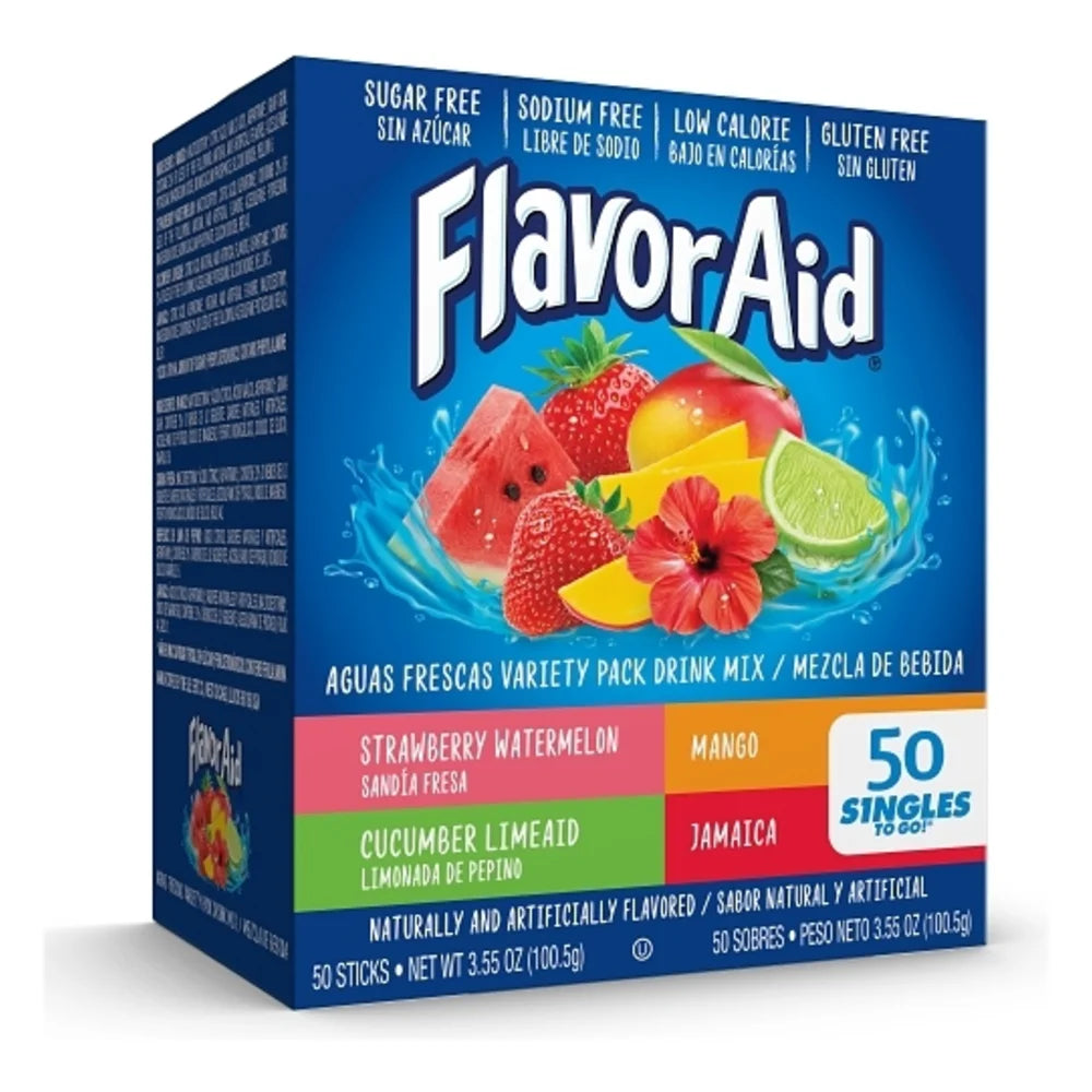Flavor Aid Aguas Frescas Singles To Go Variety Pack Drink Mix, 50 Count — 4 Per Case