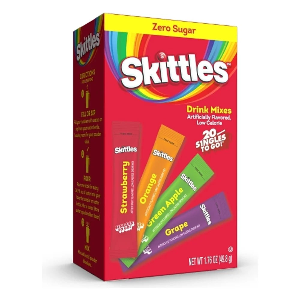 Skittles Drink Mix Strawberry, Orange, Green Apple, And Grape Variety Pack Singles To Go, 20 Count — 6 Per Case