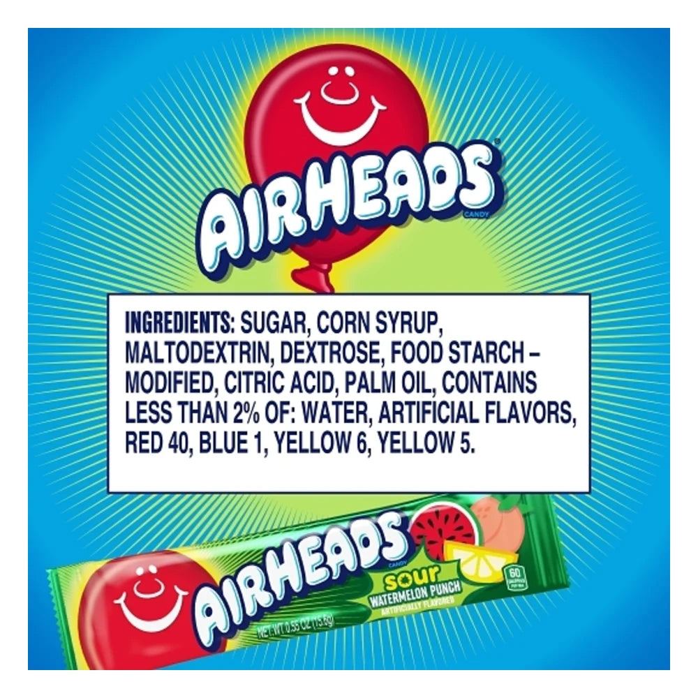 Airheads Sour Watermelon, 0.55 Ounce — 432 Per Case