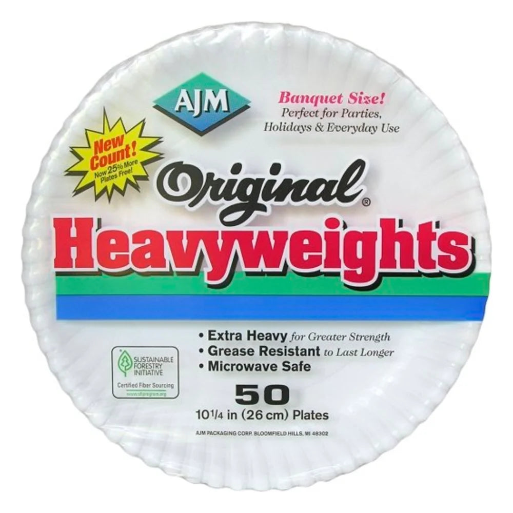 AJM Plate Paper Original Heavy Weight 10.25 Inch, 50 Count — 12 Per Case