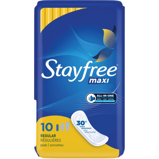 Stayfree Regular Maxi Pads, 10 Count — 12 Per Case