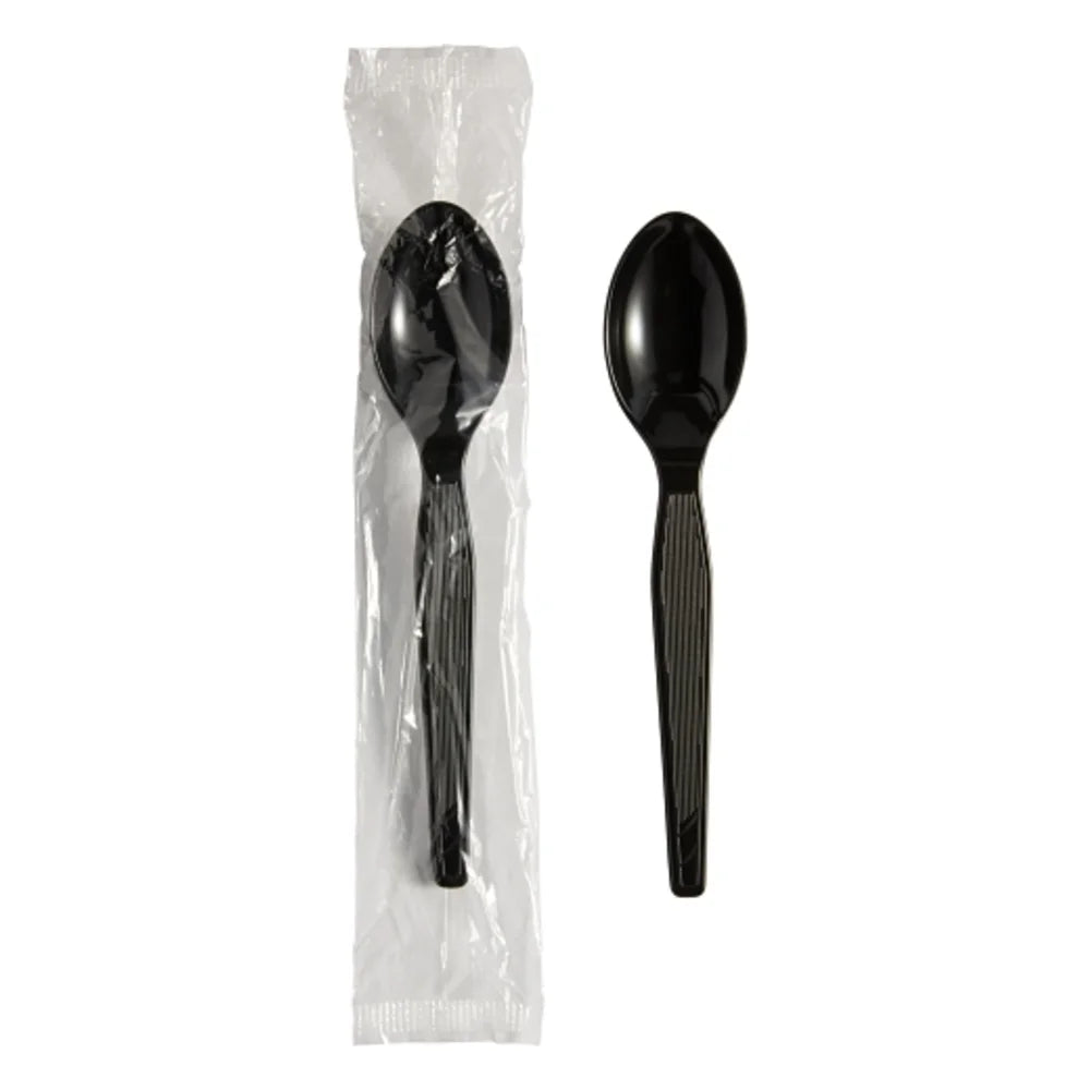 Dixie Heavy Weight Polystyrene Individually Wrapped Black Teaspoon, 1000 Count — 1 Per Case
