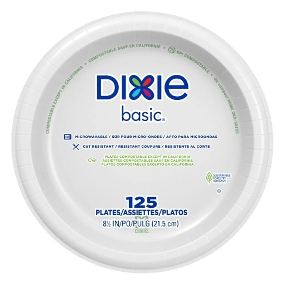 Dixie 8.5 Inch Basic White Paper Plates With Printed Inner Polyfor, 125 Count — 200 Per Case