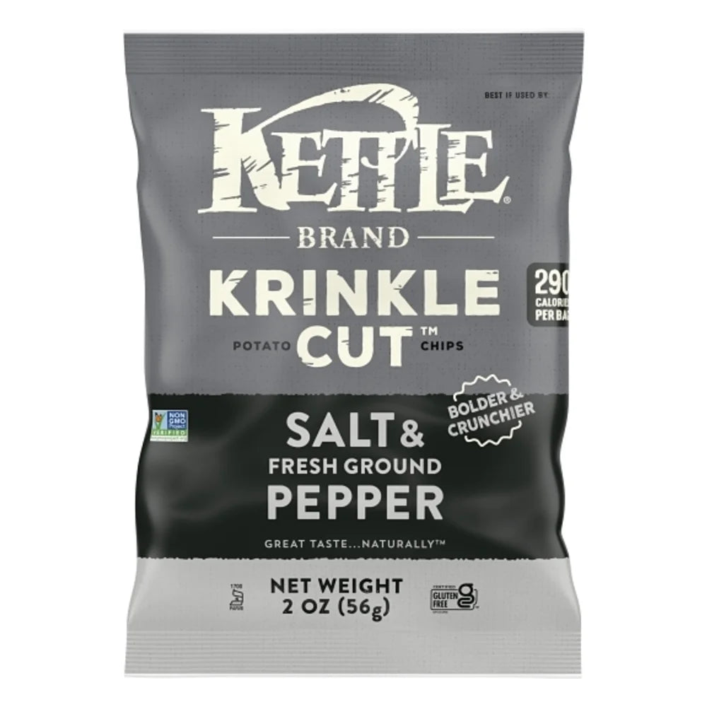 Kettle Foods Sea Salt & Pepper Krinkle Cut Potato Chips, 2 Ounce — 6 Per Case
