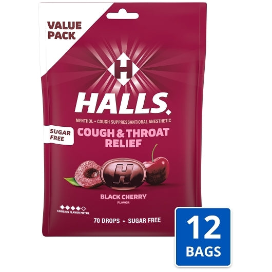 Halls Black Cherry Cough Drops, 70 Count — 12 Per Case