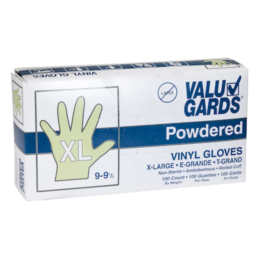 Valugards Vinyl Clear Form-Fitting Powdered Extra Large Glove — 1000 Per Case