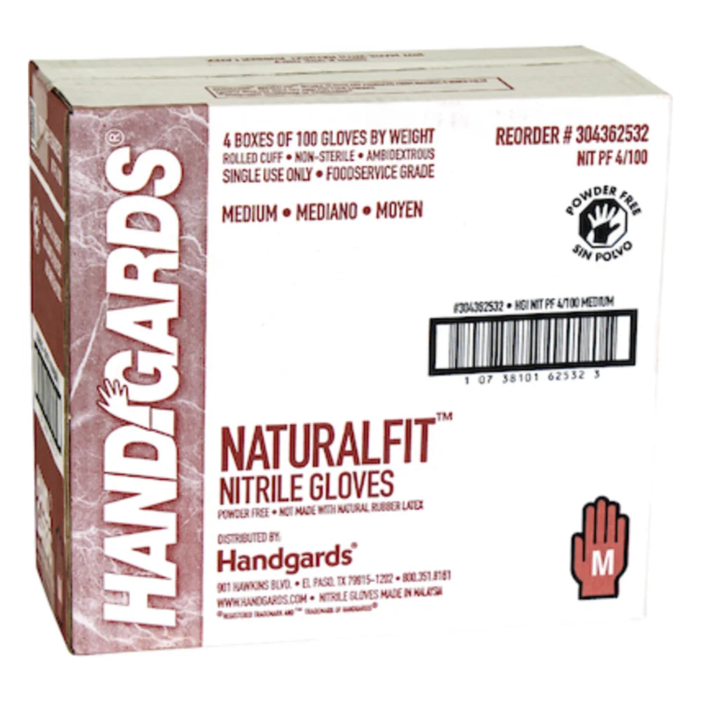 Handgards Naturalfit Nitrile Blue Form-Fitting Powder Free Medium Gloves — 400 Per Case