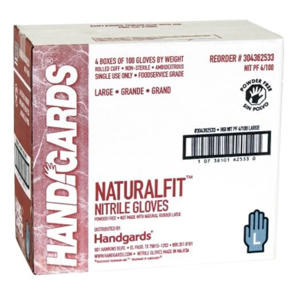 Handgards Naturalfit Nitrile Blue Form-Fitting Powder Free Large Glove — 400 Per Case