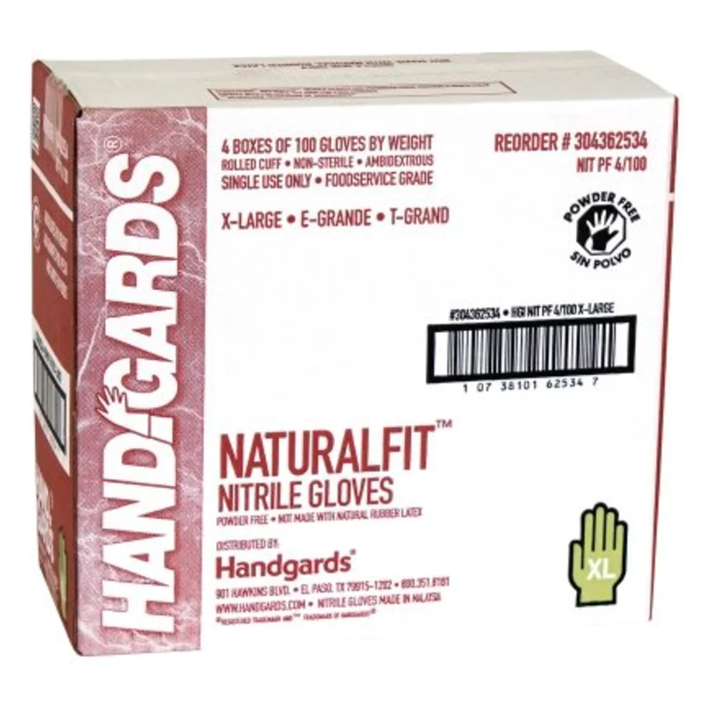 Handgards Naturalfit Form-Fitting Powder Free Blue Nitrile Gloves, Extra Large — 400 Per Case