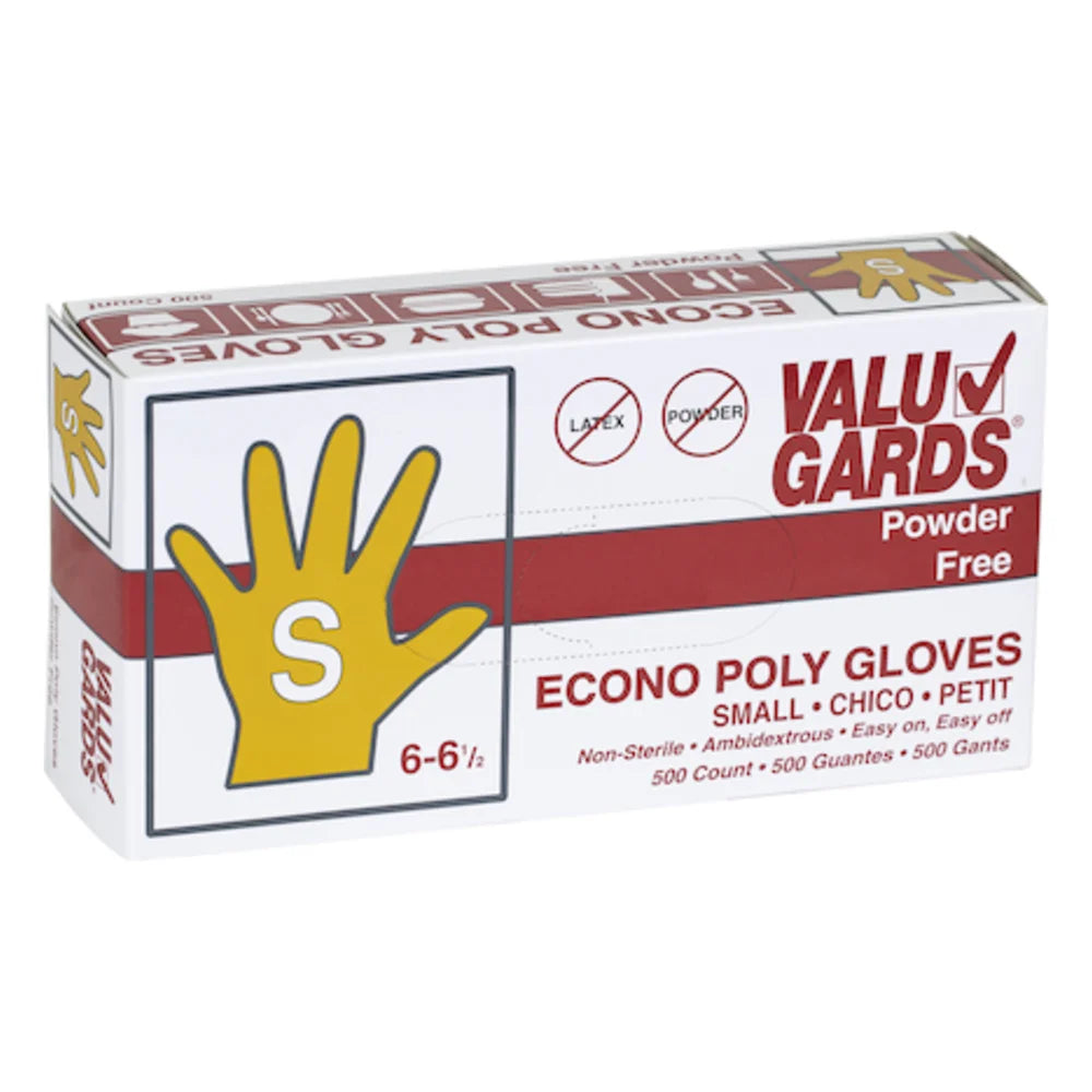 Valugards Polyethylene Clear Loose Fitting Embossed Powder Free Glove Small, 500 Each — 5000 Per Case