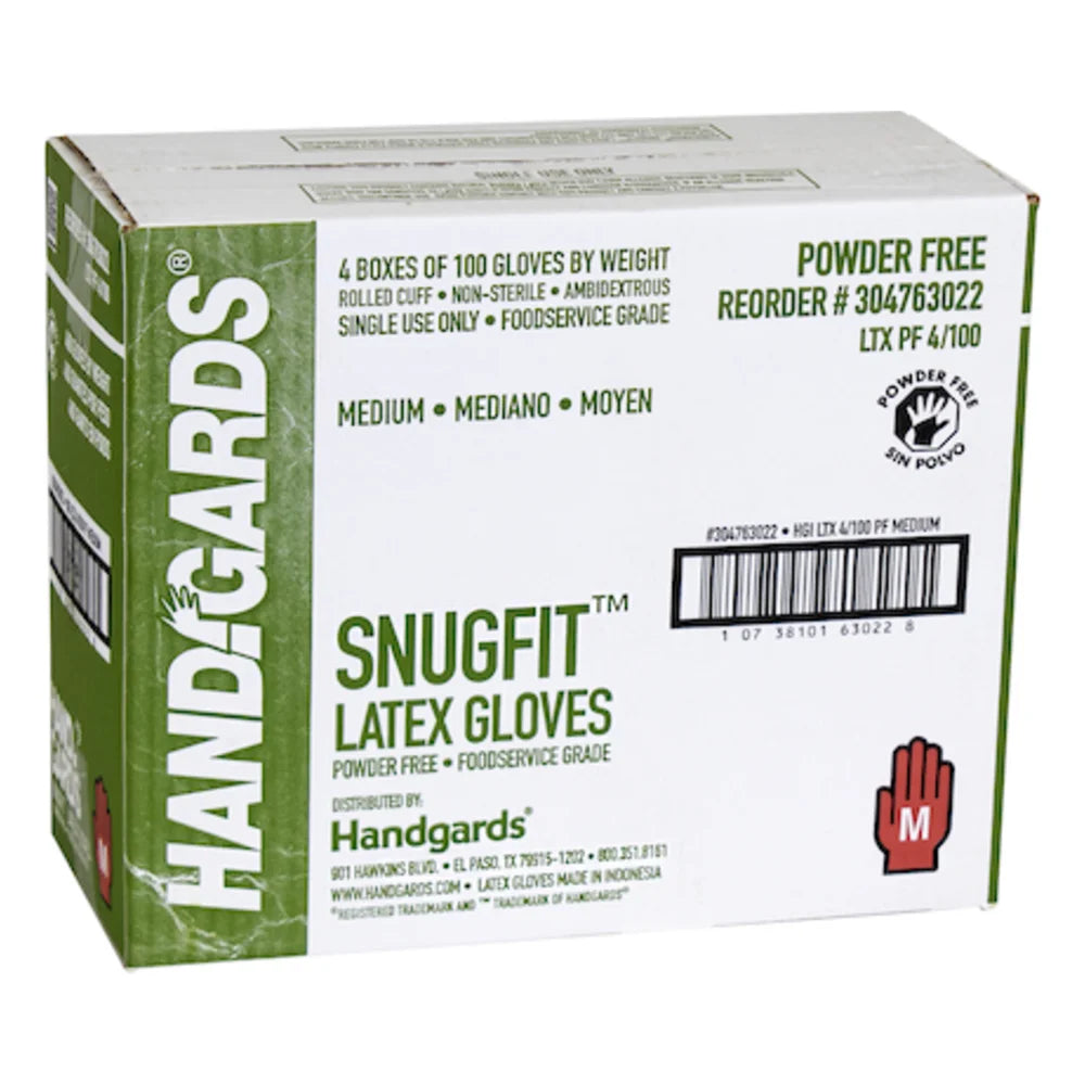 Handgards Snugfit Powder Free Latex Gloves, Medium — 400 Per Case