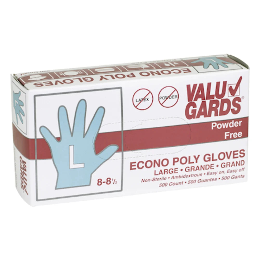 Valugards Polyethylene Clear Loose Fitting Embossed Powder Free Large Glove — 2000 Per Case