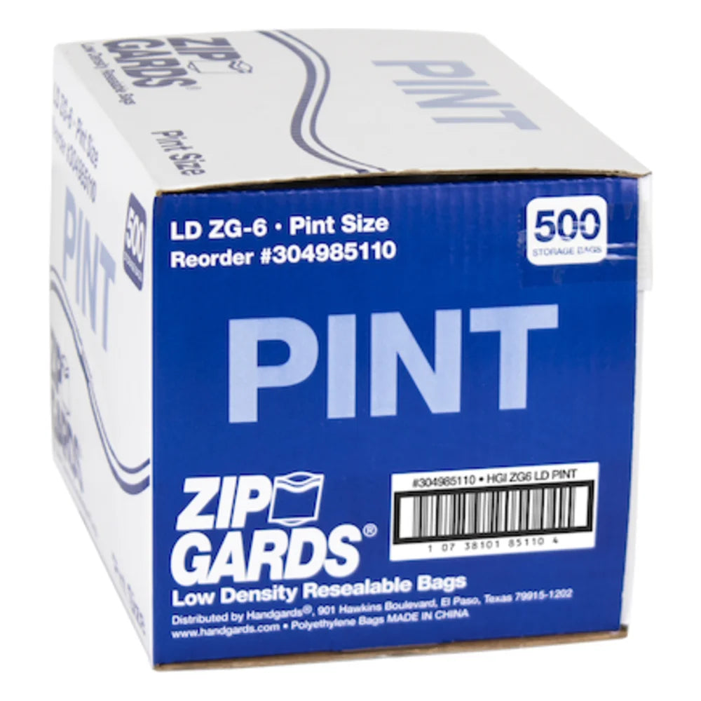 Zipgards Low Density Recloseable Pint Clear Flat Stack Storage Bag — 500 Per Case