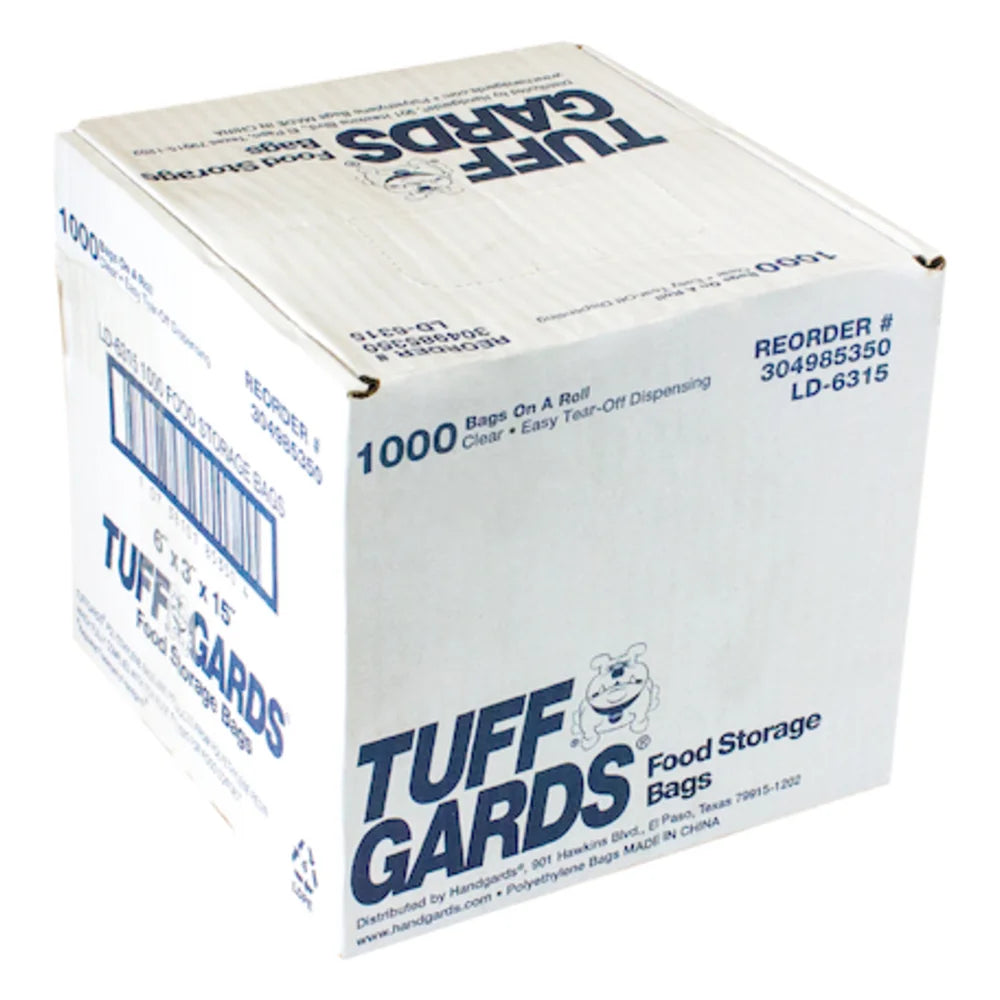 Tuffgards 6 Inch X 3 Inch X 15 Inch .6 Mil Low Density Roll Pack Easy Tear Clear Food Storage Bag — 1000 Per Case
