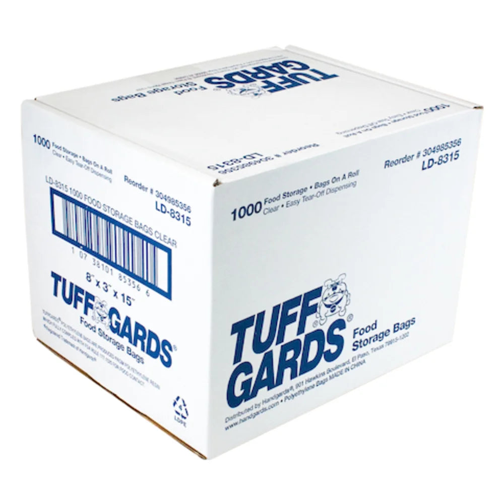 Tuffgards Low Density Poly Roll Pack Bags 8" x 3" x 15" 0.6 Mil — 1000 Per Case