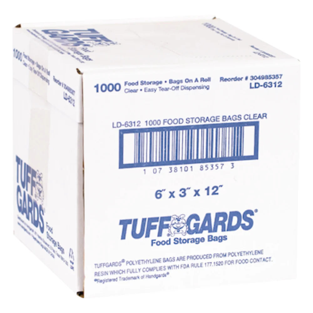Tuffgards .6 Mil Low Density Roll Pack Easy Tear Clear Food Storage Bag, 6 Inch X 3 Inch X 12 Inch — 1000 Per Case