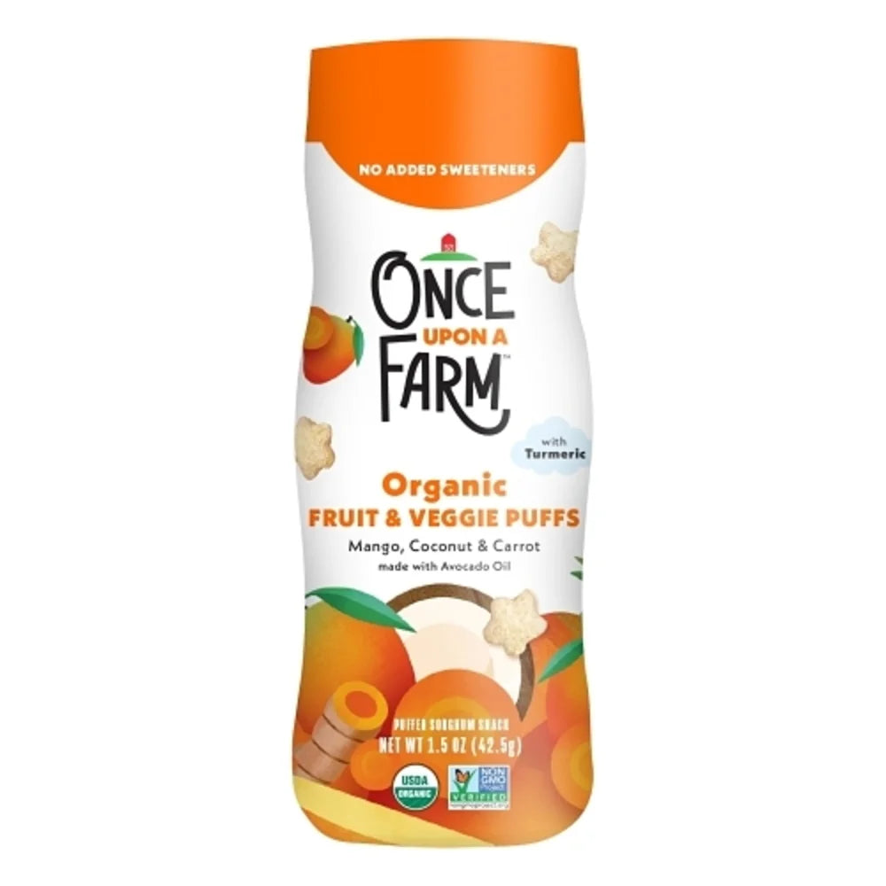 Once Upon A Farm Fruit & Veggie Puffs: Mango, Coconut & Carrot, 1.5 Ounce — 6 Per Case