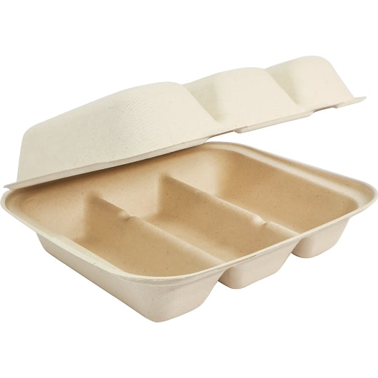 World Centric 3-Compartment Taco Take Out Container - Unbleached Plant Fiber, 50 Count — 6 Per Case