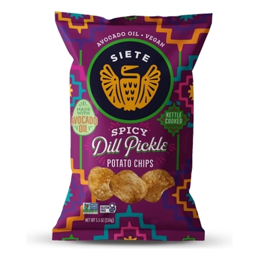 Siete Spicy Dill Pickle Kettle Cooked Potato Chips, 5.5 Ounce — 6 Per Case